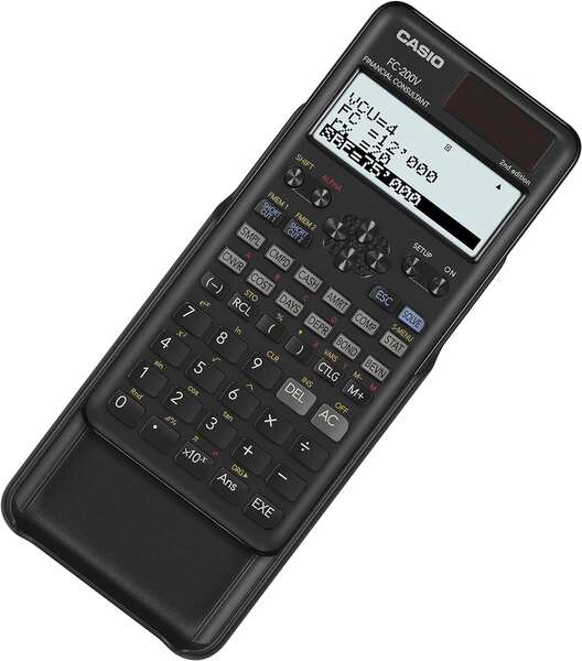 Casio FC200V Calcolatrice Finanziaria - Display a 4 Righe - Visualizzazione di Più Parametri Contemporaneamente - Tasti di Accesso Diretto Personalizzabili - Alimentazione a Batterie e Solare