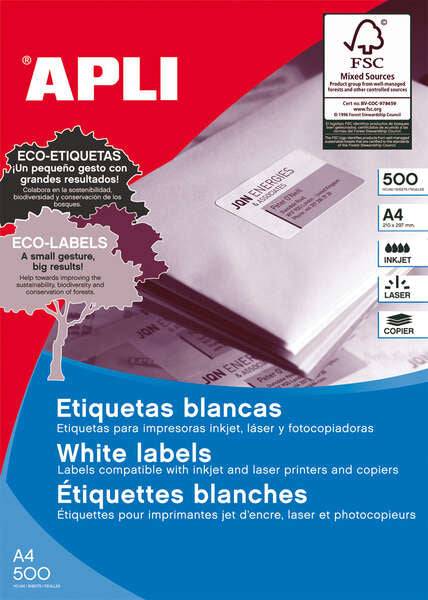Apli Confezione di 6.000 Etichette Rettangolari 105x48mm - 500 Fogli da 12 Etichette - Adesivo Permanente - Angoli Dritti - Colore Bianco