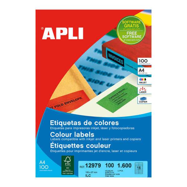 Apli Confezione di 1.600 Etichette Rettangolari 105x37mm - 100 Fogli da 16 Etichette - Adesivo Permanente - Bordi Dritti - Colore Verde