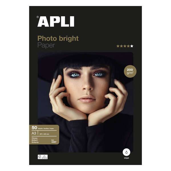 Apli Confezione con 50 Fogli di Carta Fotografica Photobright A3 200g