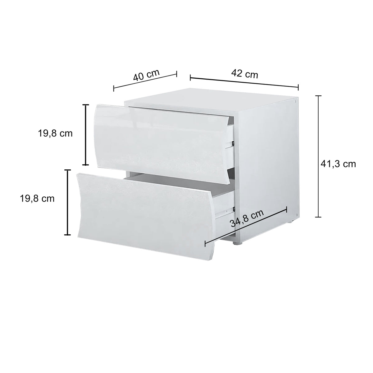 Comodino ONDA 2 cassetti - dimensioni