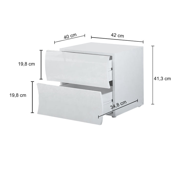 Comodino ONDA 2 cassetti - dimensioni
