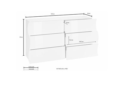 Cassettiera ONDA 6 cassetti 150 cm - dimensioni