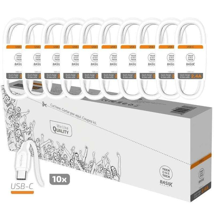 TechOneTech Basik Confezione 10 Cavi USB-A Maschio - USB-C Maschio - Lunghezza 1m