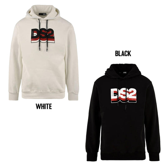 Felpa uomo DS2 con logo grande DS2, in cotone morbido, colore nero, girocollo, maniche lunghe, stile casual, SKU: sku-49139954516317