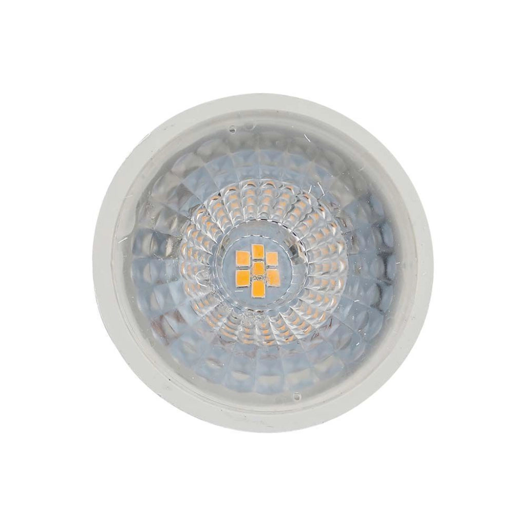 Vista frontale del faretto LED GU10 6W 4000K V-TAC con chip Samsung, ideale per illuminazione direzionale e uniforme.