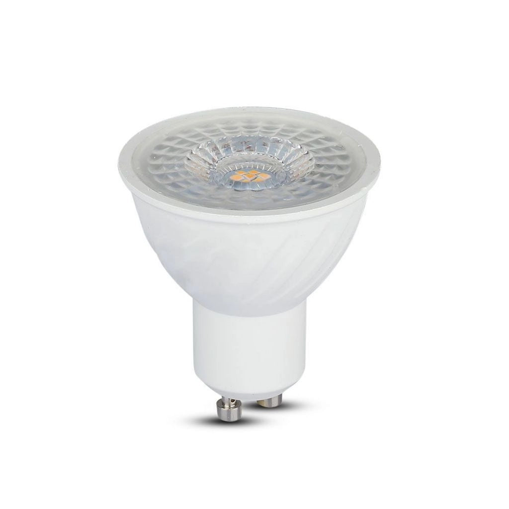 V-Tac Faretto LED GU10 6W 4000K con copertura trasparente, ideale per illuminazione spot in ambienti domestici e commerciali.