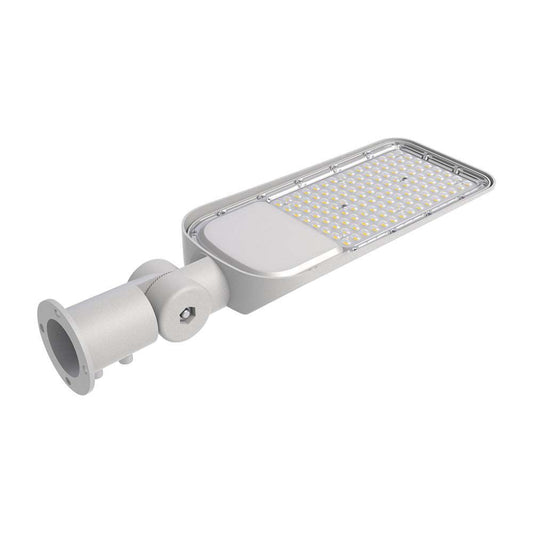 Armatura stradale LED 100W Samsung con sensore, corpo in alluminio bianco, IP65 resistente all'acqua e polvere, ideale per illuminazione esterna