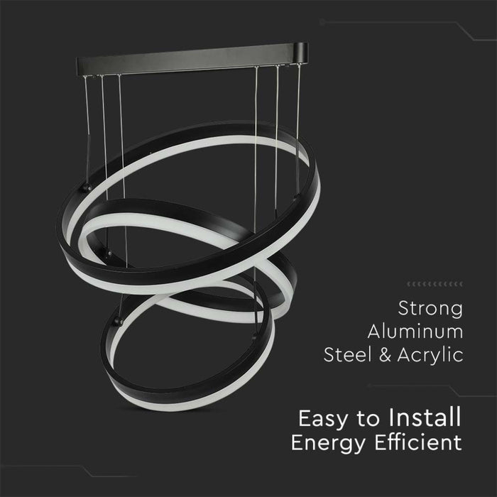 Lampadario LED Sospensione 3 Cerchi 86W Nero 3000K – V-TAC