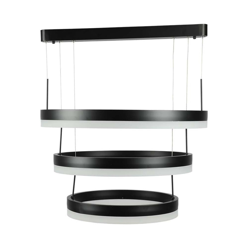 Lampadario LED sospensione a tre cerchi neri e bianchi, design moderno, perfetto per soggiorno o zona living, SKU: 213990