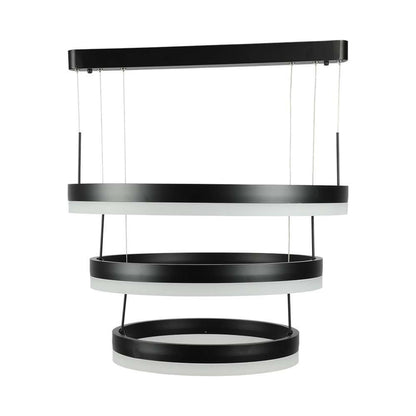 Lampadario LED sospensione a tre cerchi neri e bianchi, design moderno, perfetto per soggiorno o zona living, SKU: 213990