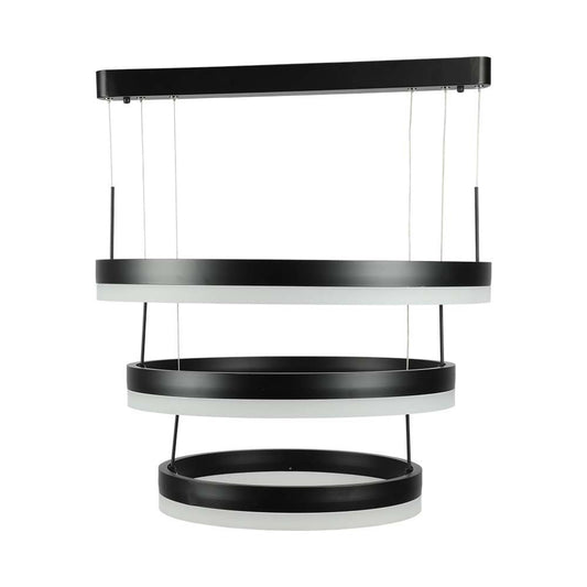 Lampadario LED sospensione a tre cerchi neri e bianchi, design moderno, perfetto per soggiorno o zona living, SKU: 213990