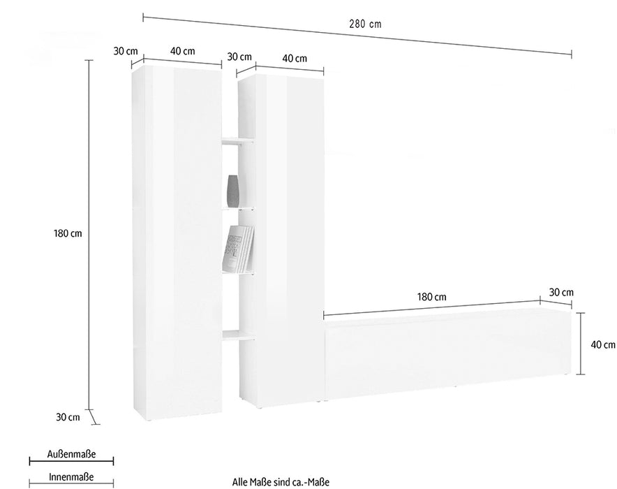Soggiorno MARUSKA n°10 - Parete Attrezzata 280 cm con Porta TV, Colonne e Mensole
