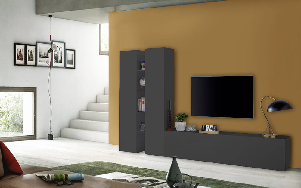 Soggiorno MARUSKA n°10 - Parete Attrezzata 280 cm con Porta TV, Colonne e Mensole