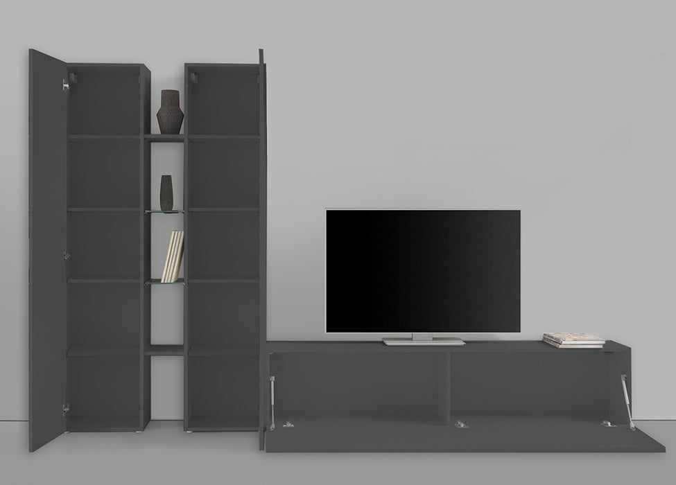 Soggiorno MARUSKA n°10 - Parete Attrezzata 280 cm con Porta TV, Colonne e Mensole