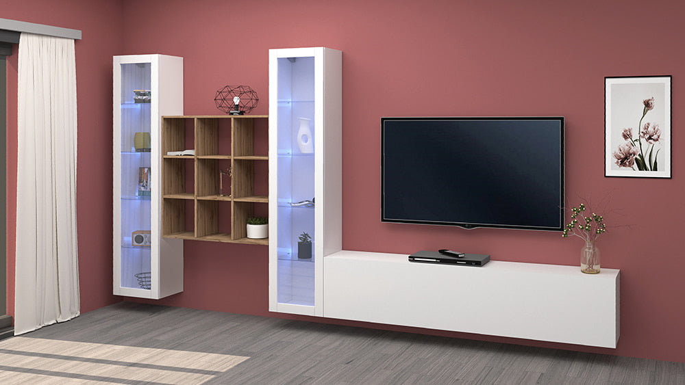 Soggiorno MARUSKA  - Parete Attrezzata 350 cm con Vetrine, Porta TV e Libreria