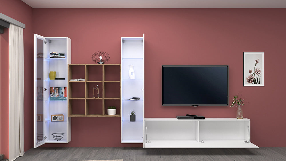Soggiorno MARUSKA  - Parete Attrezzata 350 cm con Vetrine, Porta TV e Libreria
