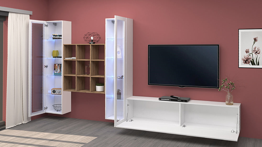 Soggiorno MARUSKA  - Parete Attrezzata 350 cm con Vetrine, Porta TV e Libreria
