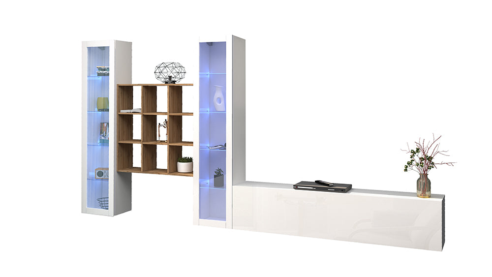 Soggiorno MARUSKA  - Parete Attrezzata 350 cm con Vetrine, Porta TV e Libreria