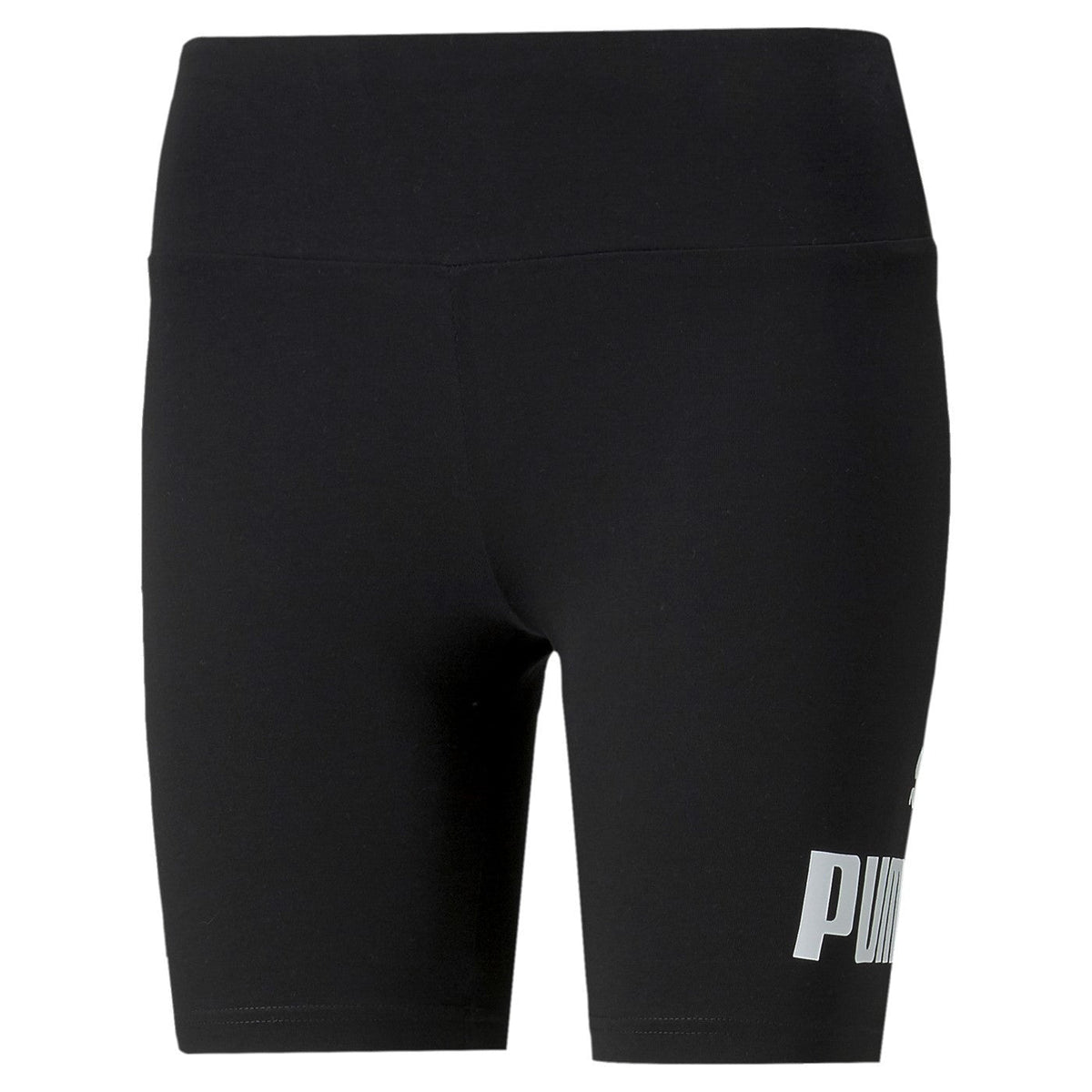 Short leggings neri in tessuto elastico con logo Puma bianco sulla gamba, vestibilità aderente, ideale per allenamento e sport
