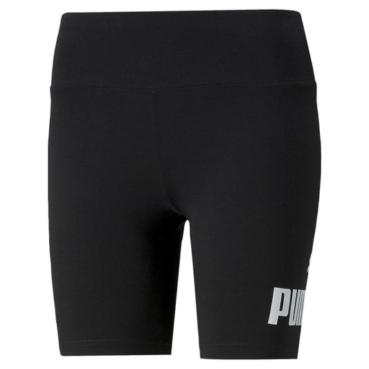 Short leggings neri in tessuto elastico con logo Puma bianco sulla gamba, vestibilità aderente, ideale per allenamento e sport