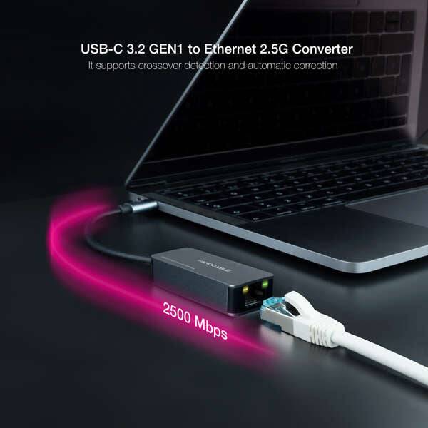 Nanocable Convertitore USB-C 3.2 GEN1 Ethernet 2.5G 15cm - Colore Grigio