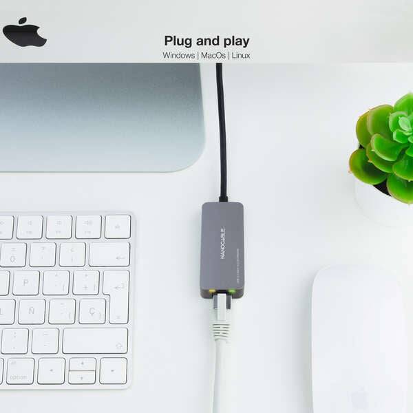 Nanocable Convertitore USB-C 3.2 GEN1 Ethernet 2.5G 15cm - Colore Grigio
