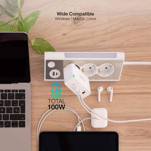 Tooq Caricabatterie da Parete Gan 2xUSB-C/PD + USB-A/QC 100W