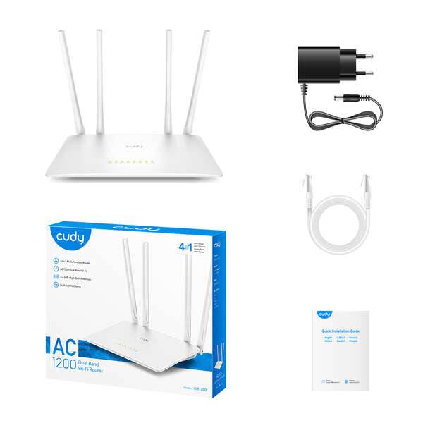 Cudy WR1200 Smart Router WiFi AC1200 Dual Band - 1x Porta Wan 100/10 Mbps e 4x Porte Lan 100/10 Mbps - 4 Antenne Esterne