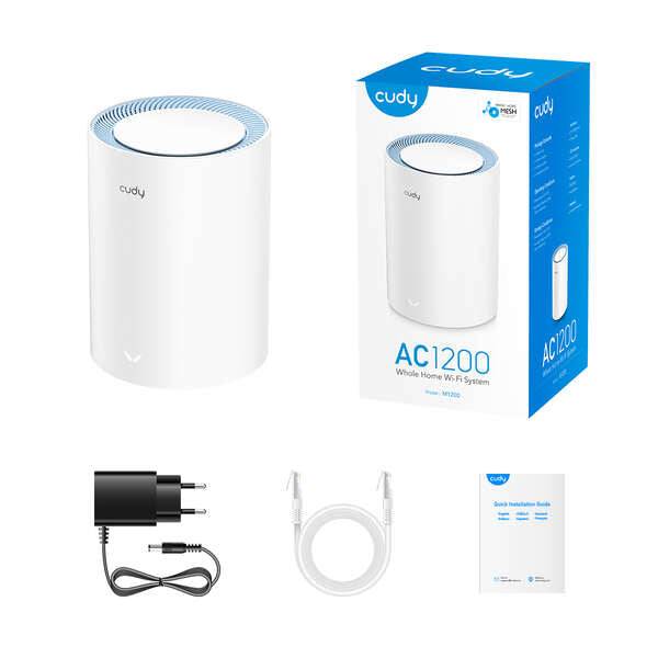 Cudy M1200 Sistema WiFi Mesh AC1200 Dual Band - 867Mbps in 5GHz, 300Mbps in 2,4GHz - 1x Porta LAN 10/100Mbps, 1x Porta WAN 10/100Mbps - 2 Antenne Interne