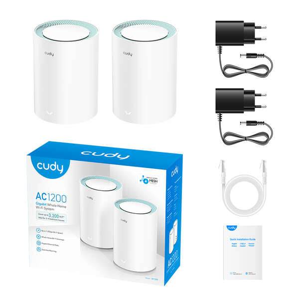 Cudy M1300 Confezione 2 Sistemi WiFi Mesh AC1200 Dual Band - 867Mbps in 5GHz, 300Mbps in 2,4GHz - 1x Porta LAN 1000/100/10Mbps, 1x Porta WAN 1000/100/10Mbps - 2 Antenne Interne