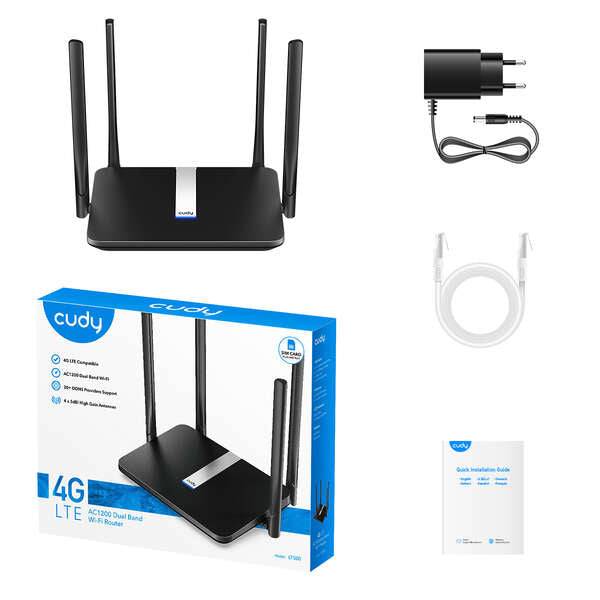 Cudy LT500 Router WiFi AC1200 4G LTE Dual Band - 1x Porta Wan 10/100Mbps e 3x Porte Lan 10/100Mbps - 4 Antenne Esterne