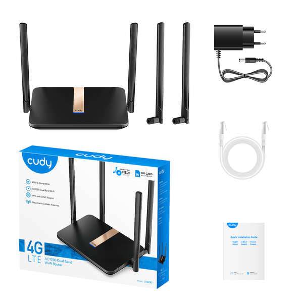 Cudy LT500D Router WiFi AC1200 4G LTE Doppia Banda - 1x Porta Wan 10/100Mbps e 3x Porte Lan 10/100Mbps - 2x Antenne WiFi e 2x Antenne LTE