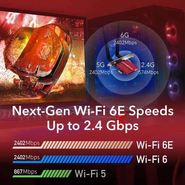 Adattatore di Rete Cudy WE3000S PCI-e AX5400 WiFi 6E Tri-Banda - Bluetooth 5.2 - 2 Antenne Esterne