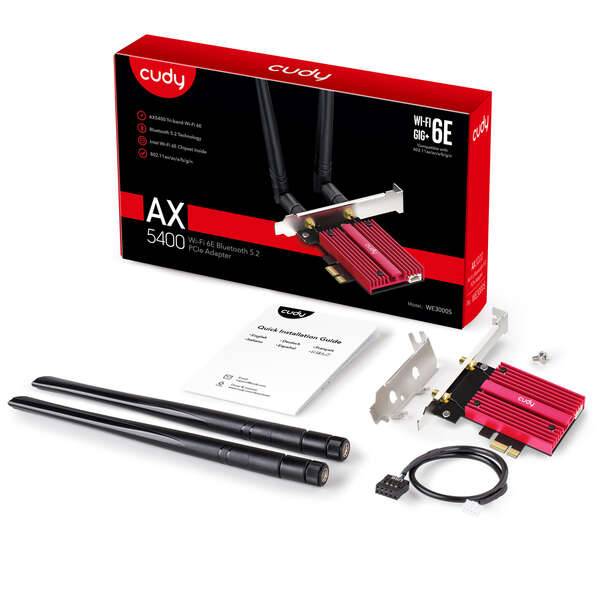 Adattatore di Rete Cudy WE3000S PCI-e AX5400 WiFi 6E Tri-Banda - Bluetooth 5.2 - 2 Antenne Esterne