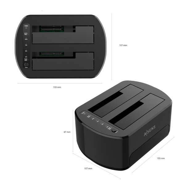 Aisens Stazione di Docking Doppio Alloggiamento ASDS-D03B SATA 2.5/3.5 a USB 3.0/3.1 Gen1 - Clone - Colore Bianco
