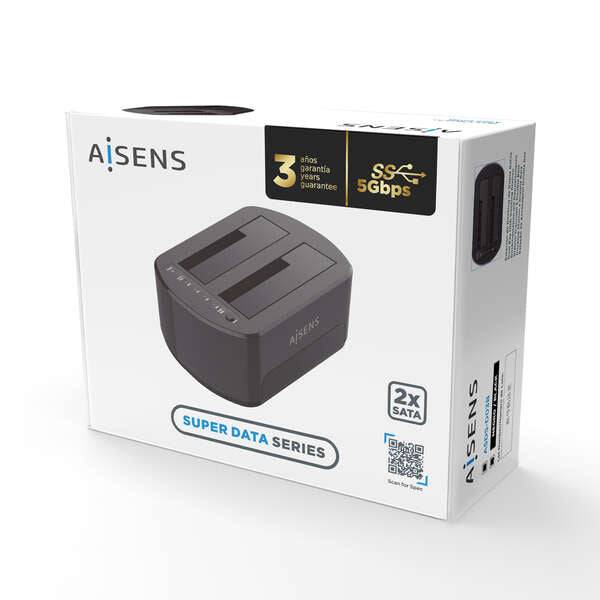 Aisens Stazione di Docking Doppio Alloggiamento ASDS-D03B SATA 2.5/3.5 a USB 3.0/3.1 Gen1 - Clone - Colore Bianco