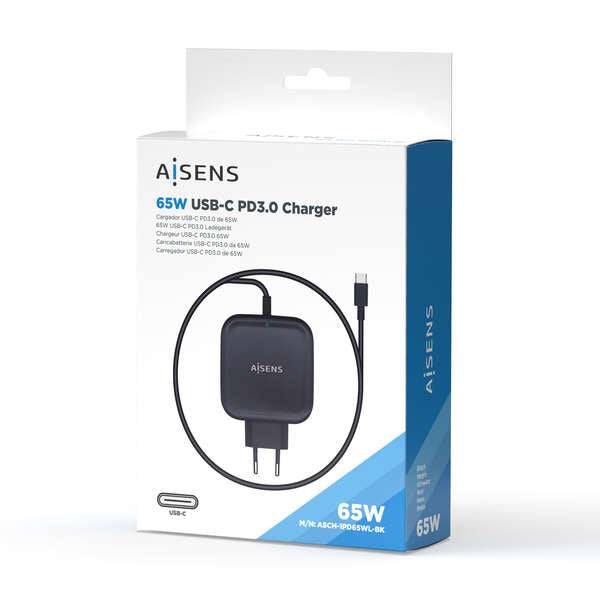 Aisens Caricabatterie 65W PD3.0 QC3.0 1xUSB-C 1.2m - Colore Nero