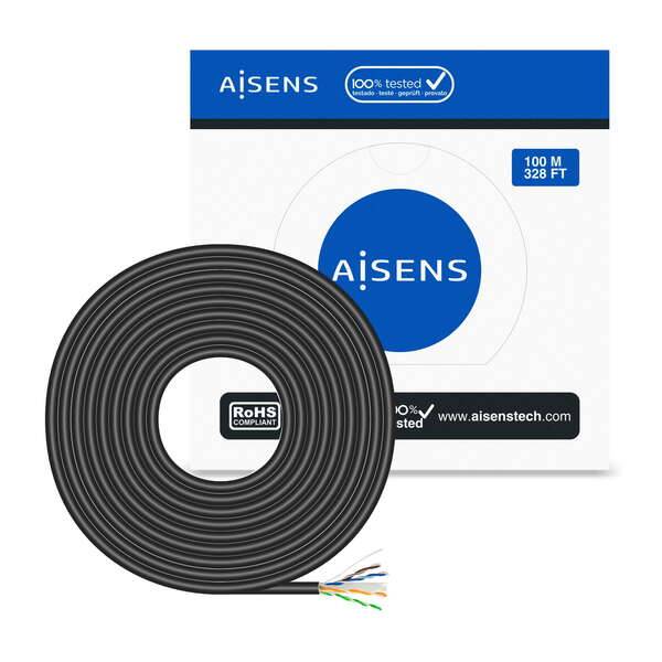 Aisens Cavo di Rete Esterno Impermeabile RJ45 Cat.6 UTP Rigido CCA AWG23 - 100m - Colore Nero
