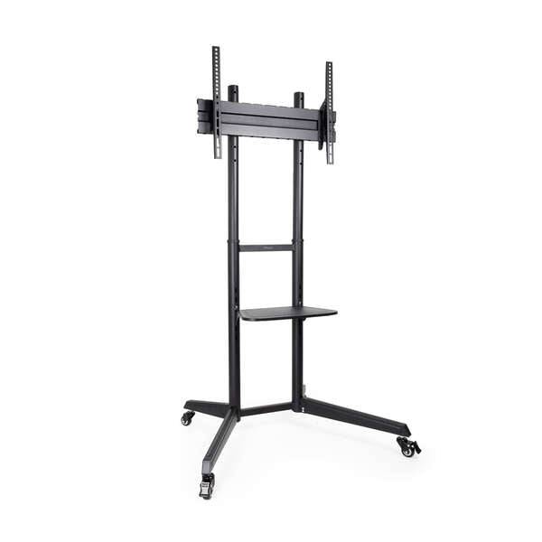 Tooq Ramses Supporto da Pavimento con Ruote per Schermi da 37" a 70" - Blocco Ruote - Ripiano - Gestione Cavi - Peso Max 50kg - VESA Max 600X400mm - Colore Nero