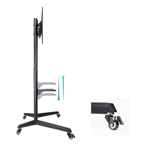Tooq Ramses Supporto da Pavimento con Ruote per Schermi da 37" a 70" - Blocco Ruote - Ripiano - Gestione Cavi - Peso Max 50kg - VESA Max 600X400mm - Colore Nero