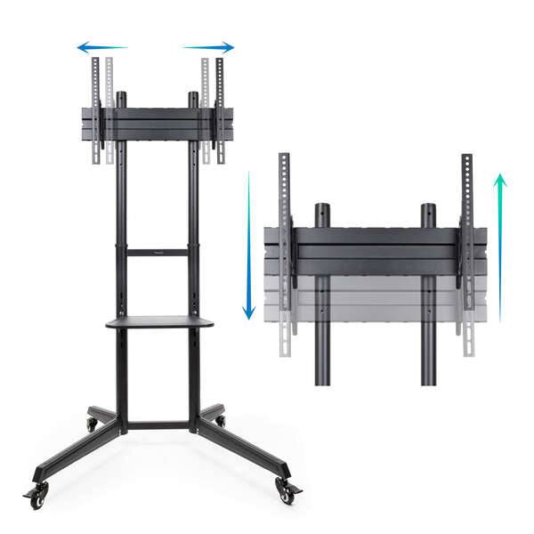 Tooq Ramses Supporto da Pavimento con Ruote per Schermi da 37" a 70" - Blocco Ruote - Ripiano - Gestione Cavi - Peso Max 50kg - VESA Max 600X400mm - Colore Nero