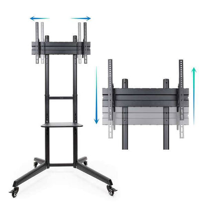 Tooq Ramses Supporto da Pavimento con Ruote per Schermi da 37" a 70" - Blocco Ruote - Ripiano - Gestione Cavi - Peso Max 50kg - VESA Max 600X400mm - Colore Nero