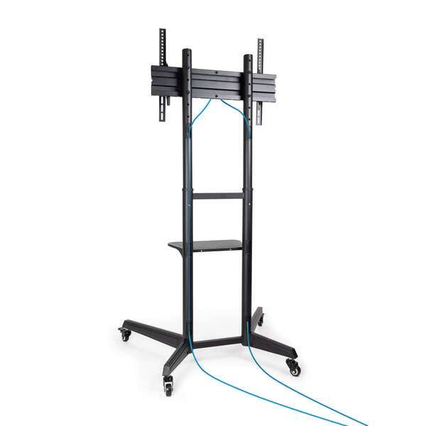 Tooq Ramses Supporto da Pavimento con Ruote per Schermi da 37" a 70" - Blocco Ruote - Ripiano - Gestione Cavi - Peso Max 50kg - VESA Max 600X400mm - Colore Nero