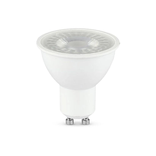 Faretto LED GU10 7,5W 110° con copertura trasparente 3000K, ideale per illuminazione interna a luce calda. Modello VT-292-N-N di V-TAC.