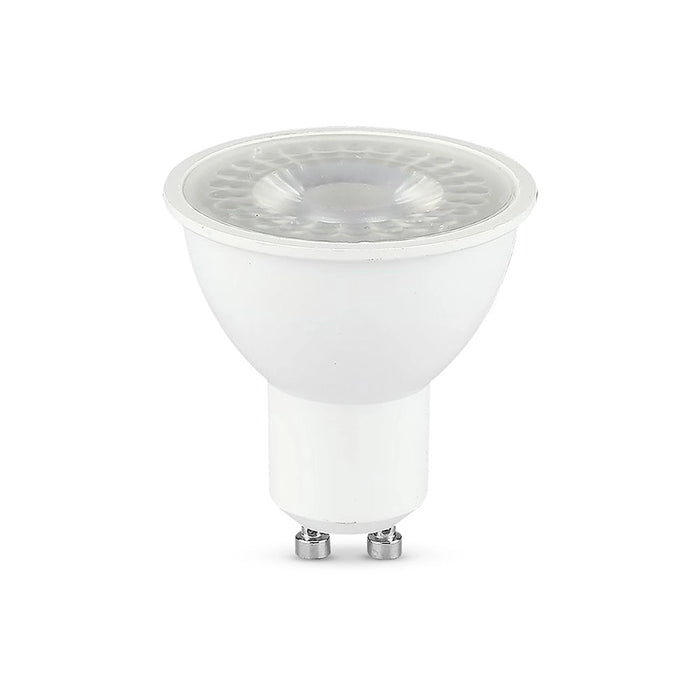 Faretto LED GU10 7,5W 110° con copertura trasparente 3000K, ideale per illuminazione interna a luce calda. Modello VT-292-N-N di V-TAC.