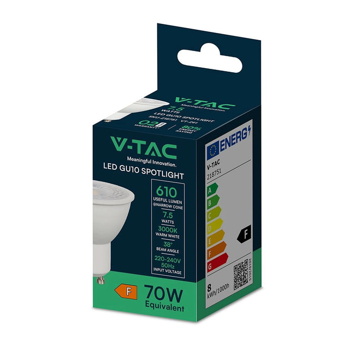 Faretto LED GU10 7.5W 3000K 38° Trasparente V-TAC