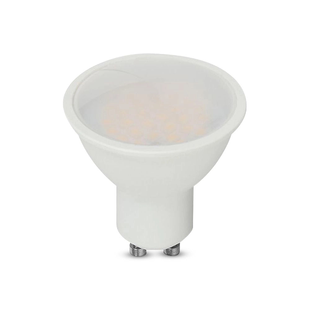 Faretto LED GU10 10W con copertura satinata bianca, luce calda 3000K, angolo 100°, ideale per illuminazione domestica, SKU: 218791