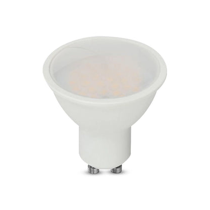Faretto LED GU10 10W con copertura satinata bianca, luce calda 3000K, angolo 100°, ideale per illuminazione domestica, SKU: 218791