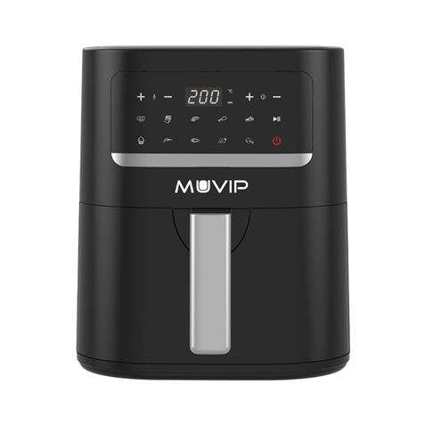 Muvip Friggitrice ad Aria Calda 4.5L 1600W Display Tattile - 10 Programmi Preimpostati - Cucina con l'80% Meno Grasso - Pentola Antiaderente - Temperatura Regolabile 50-200ºC - Colore Nero